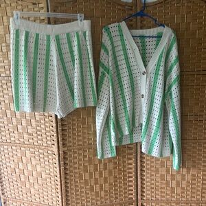 Green and White Striped Skirt